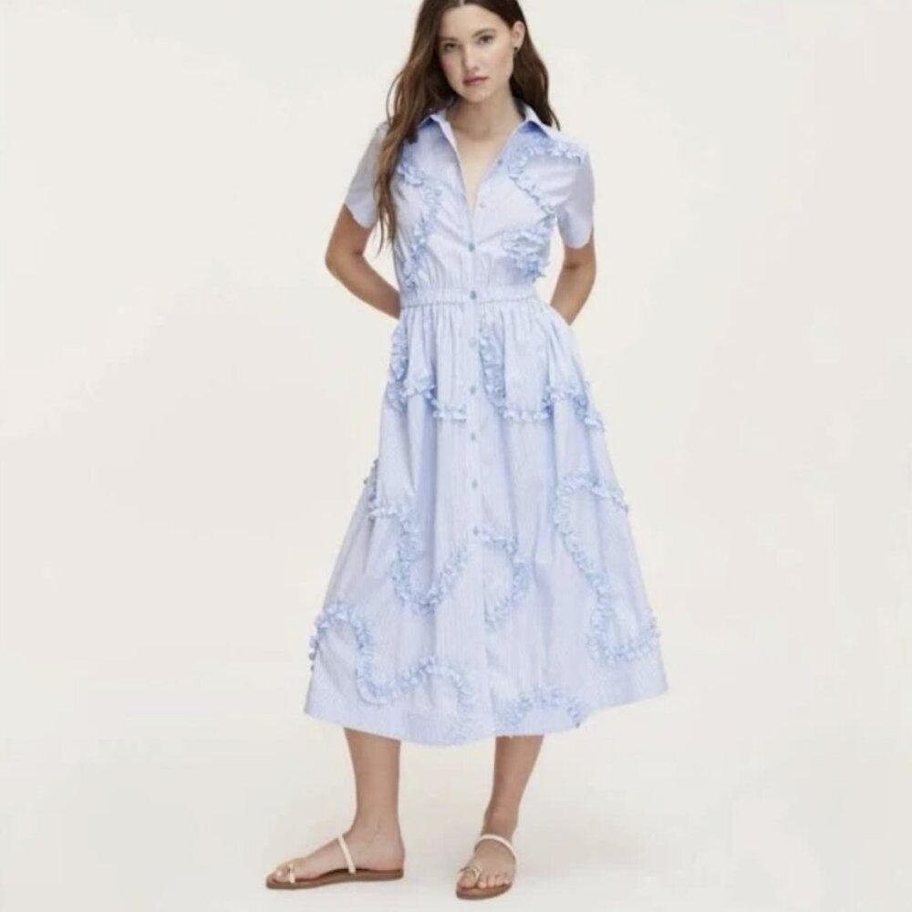 💙 KATE SPADE x Target Blue White Ribbon Short Sleeve Midi Shirtdress Size L